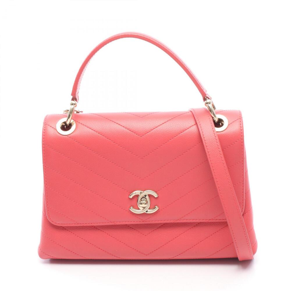 Chanel Chevron V Stitch Handbag Leather Pink
